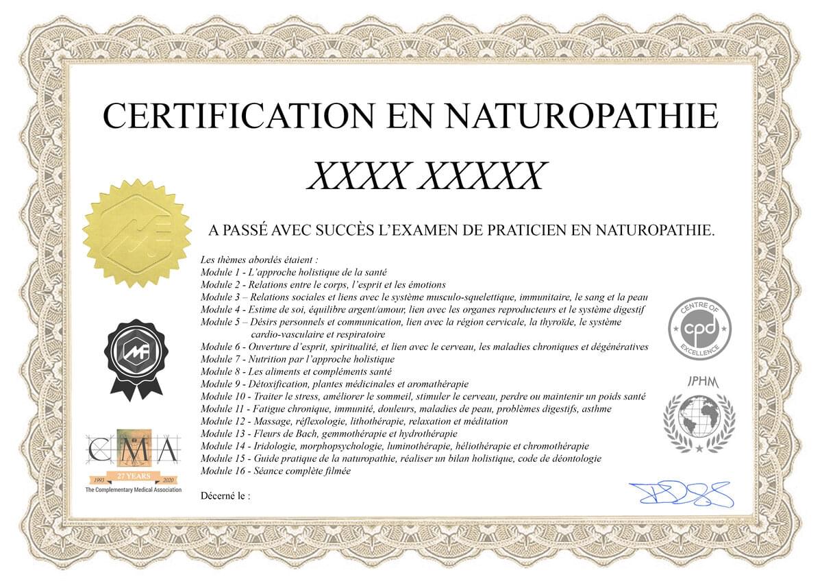 certificat de praticien en naturopathie